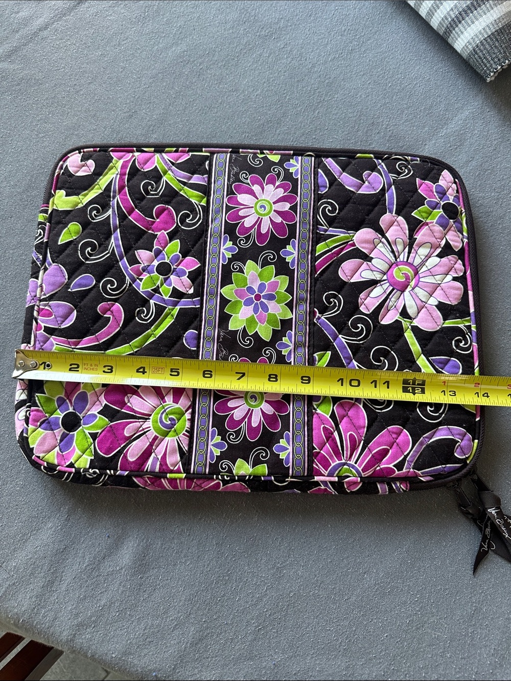 Vera Bradley Black Quilted Tablet Sleeve with Pink, Purple & Green Floral Print - Picture 2 of 3